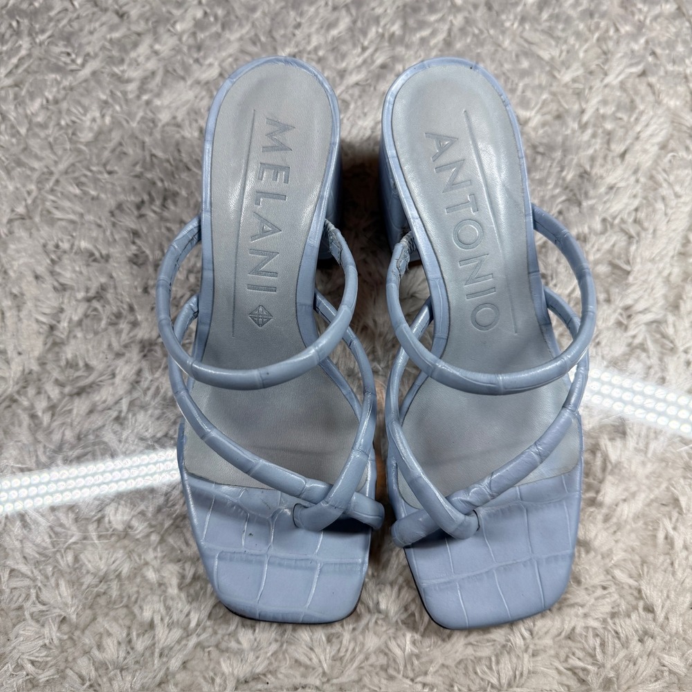 Antonio Melani Heels Women's 5M Light Blue Croc Block Heel Thong Sandals Party - Picture 4 of 13